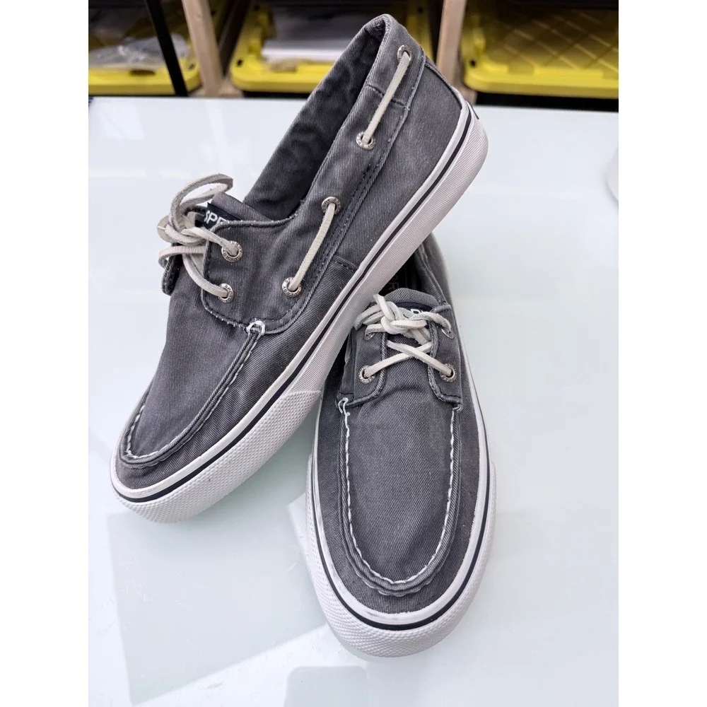 Sperry Top-Sider Bahama 2-Eye Gray Sz 9 Canvas Boat Shoes Mens Sneaker Hybrid
